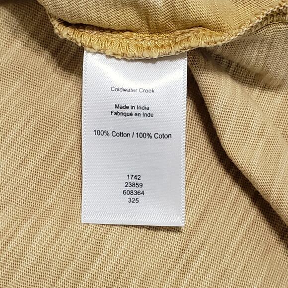 NWOT Coldwater Creek Yellow Mineral Wash Floral Embroidered Button Up Top Sz Lg - Picture 8 of 14